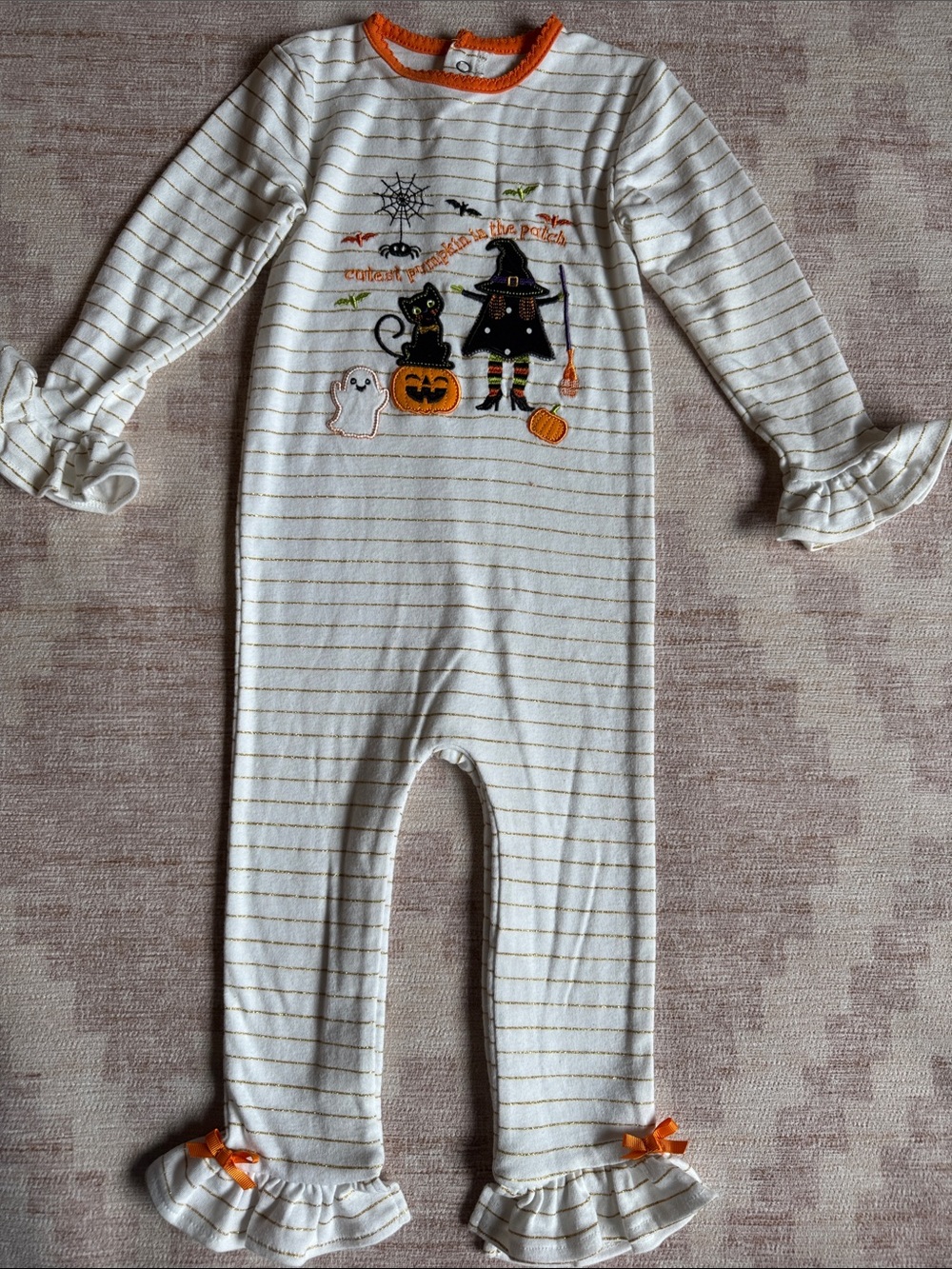 Baby Essentials Cream & Orange Halloween Witch Pumpkin One-Piece Romper size 24M